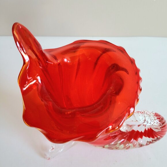 Murano Art Glass Cornucopia Jack in the Pulpit Red and Clear Vase. MCM decor. - Picture 2 of 14